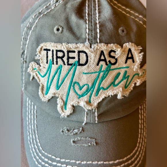 KBETHOS NWOT Baseball Cap Army Green “Tired as a Mother” Distressed “Mom” Hat - Picture 2 of 5